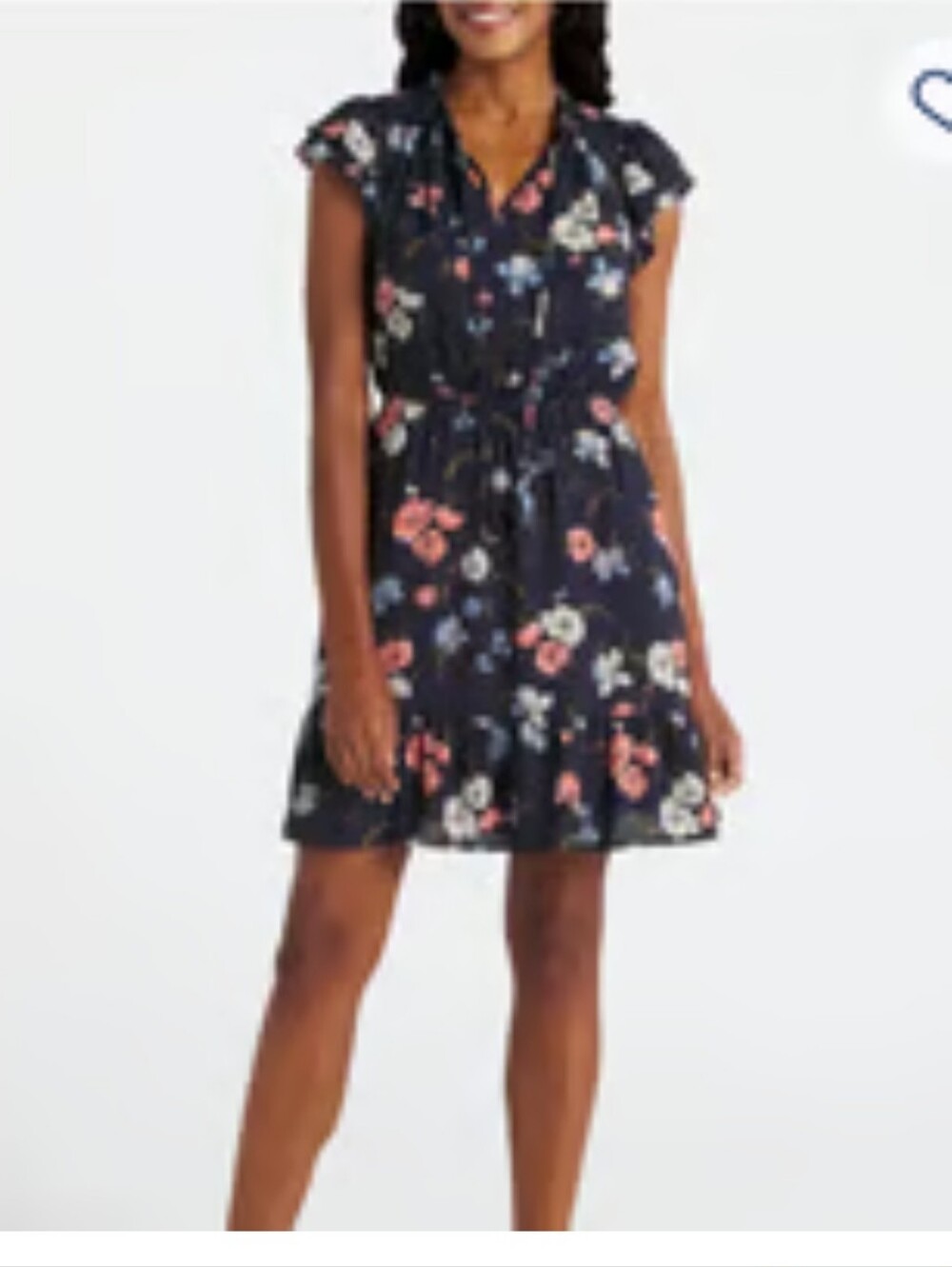 Les Serein Clio Flutter Sleeve A-Line Dress - Navy Floral Size M